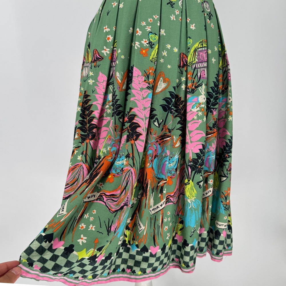 Lindy Bop Leah Alice in Wonderland Tea Dress 8 Green Novelty Print Fit & Flare - Picture 7 of 15